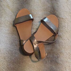 stylish rose goldish- silver velcro sandals